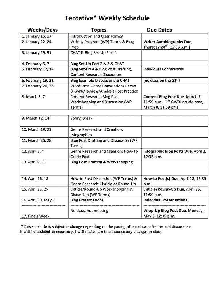 College Course Schedule Scaffolding Examples – Erika Romero